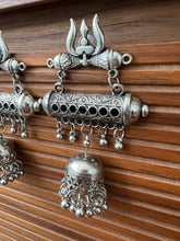 Silver black drum earrings